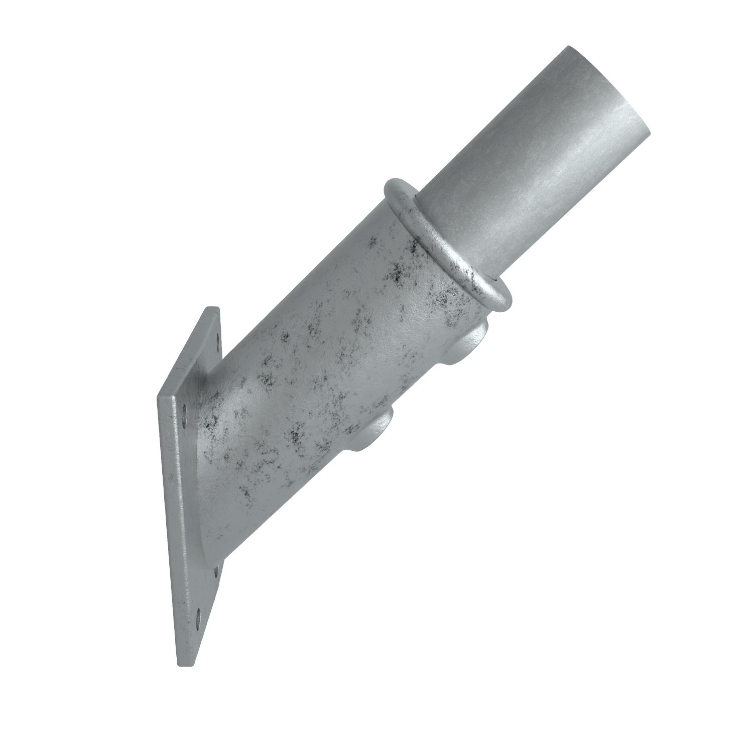 Rohrverbinder Fahnenhalterung 33,7 mm - Schrägansicht mit Rohren (Rohr-verbinder.de)