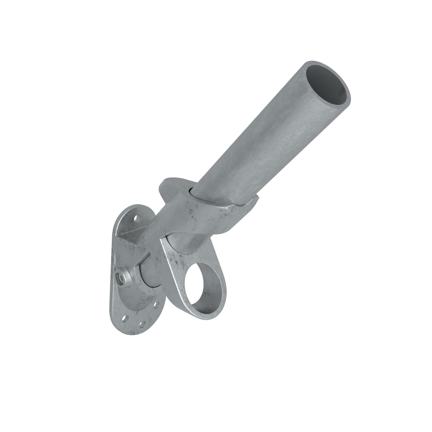 Rohrverbinder Fahnenhalterung 45º-90º 33,7 mm - Vorderansicht mit Rohren (Rohr-verbinder.de)