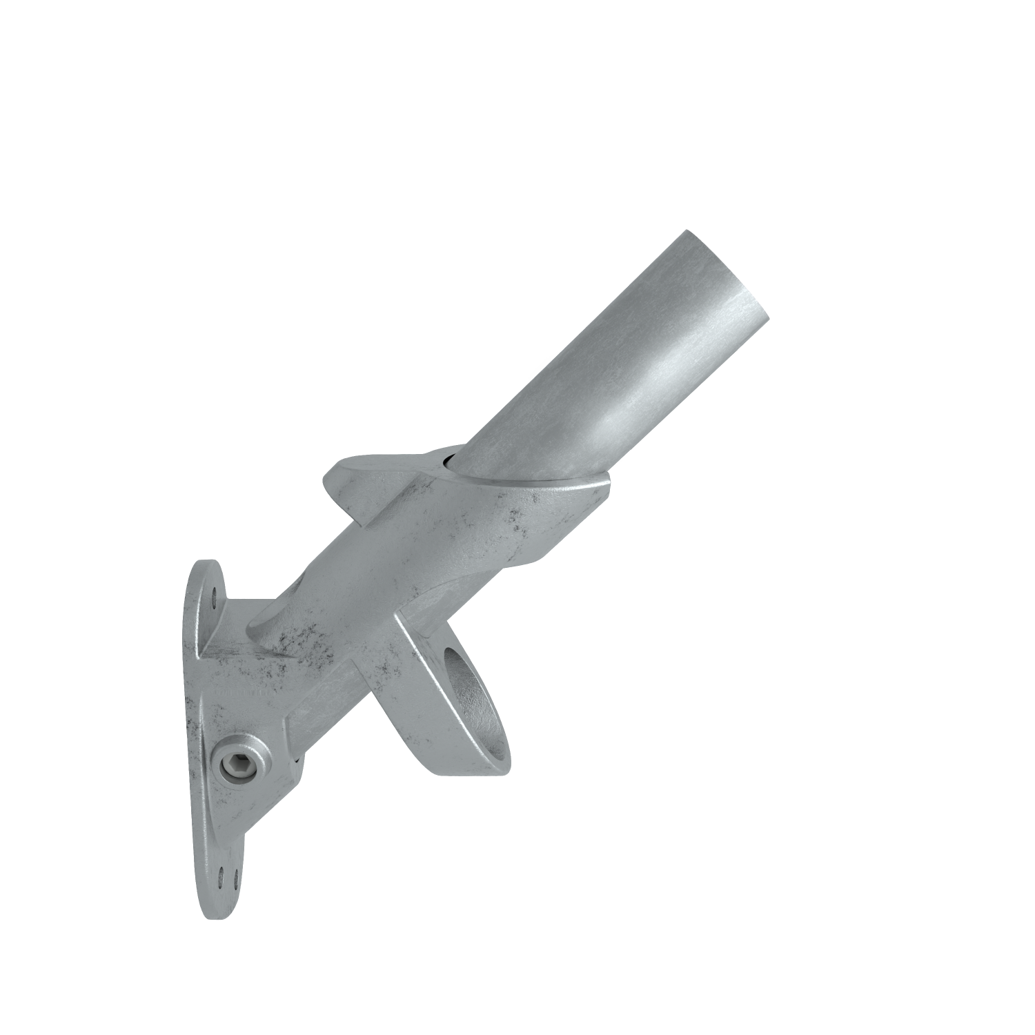 Rohrverbinder Fahnenhalterung 45º-90º 33,7 mm - Schrägansicht mit Rohren (Rohr-verbinder.de)