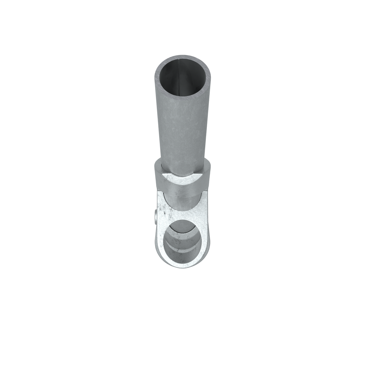 Rohrverbinder Fahnenhalterung 45º-90º 33,7 mm - Seitenansicht mit Rohren (Rohr-verbinder.de)