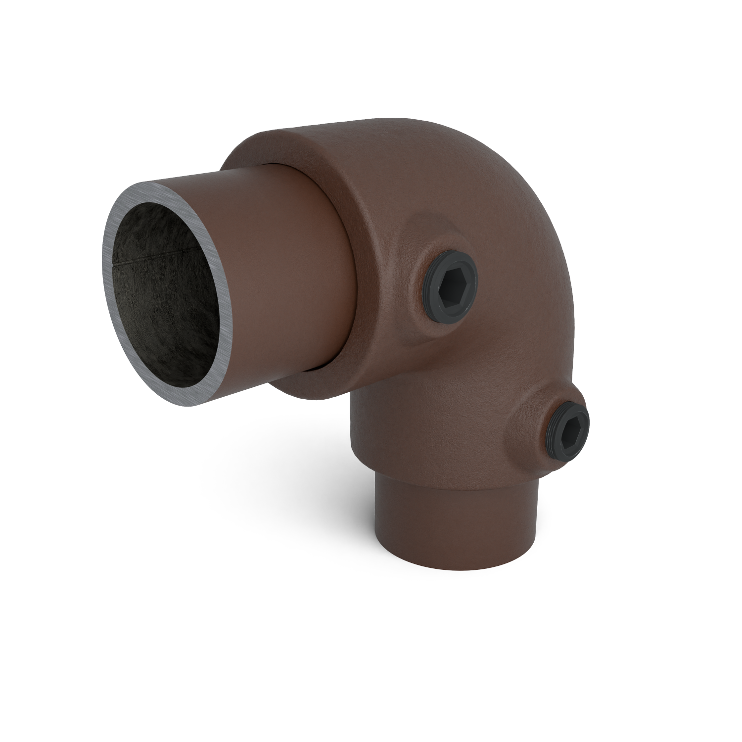 Rohrverbinder Bogen 90º vintage 33,7 mm - Schrägansicht mit Rohren (Rohr-verbinder.de)