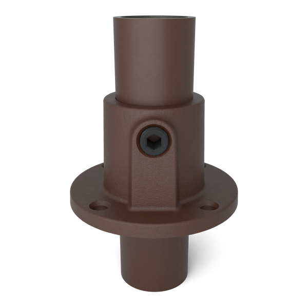 Rohrverbinder Fußplatte rund durchgehend vintage 33,7 mm - Vorderansicht mit Rohren (Rohr-verbinder.de)