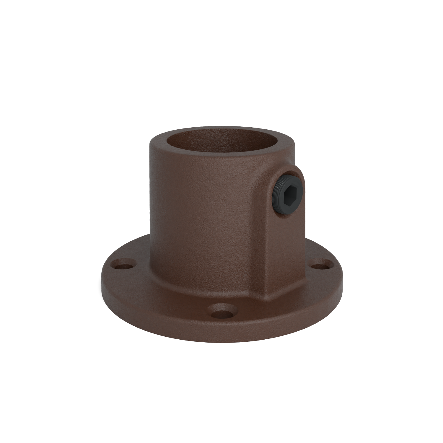 Rohrverbinder Fußplatte rund durchgehend vintage 33,7 mm - Schrägansicht Rohrverbinder (Rohr-verbinder.de)