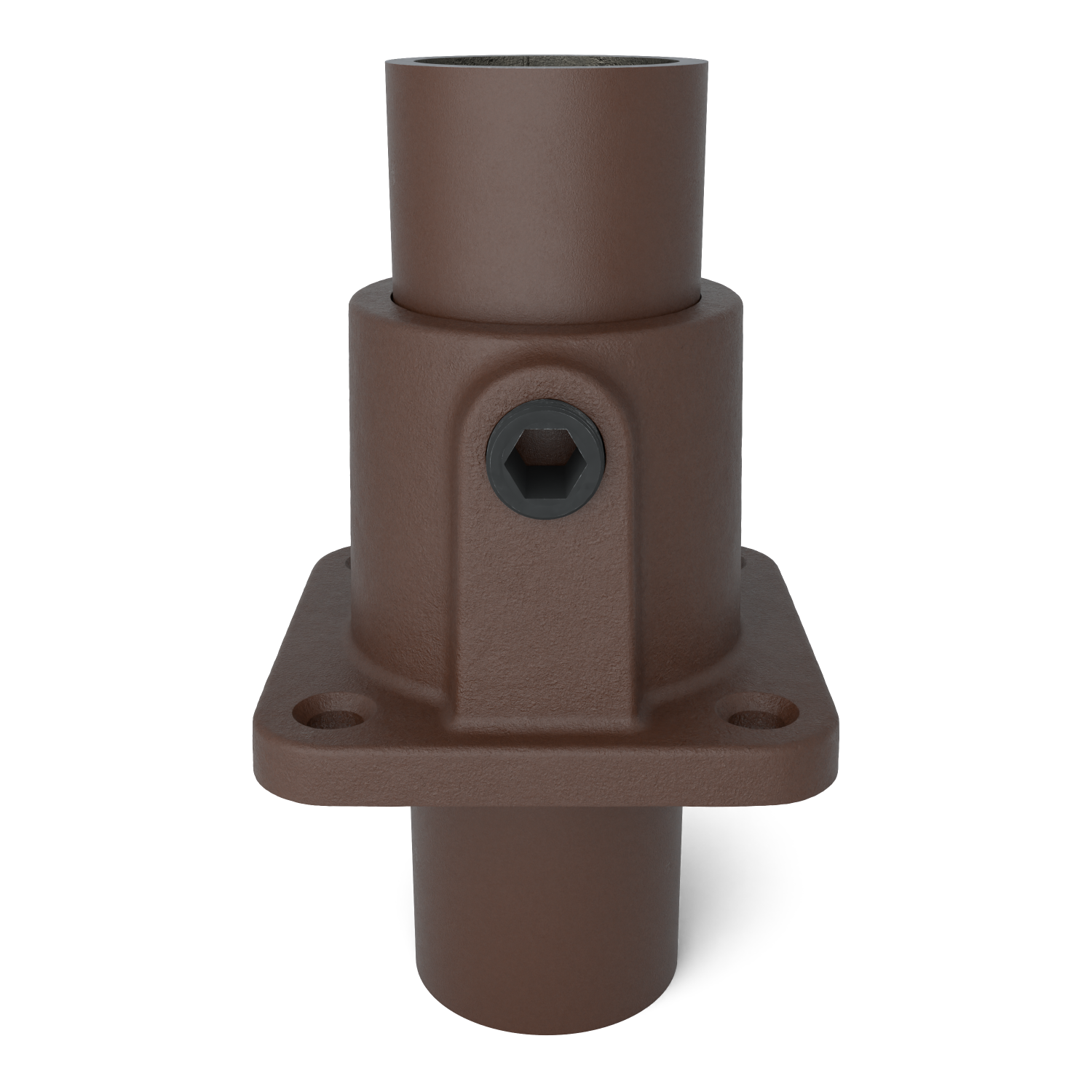 Rohrverbinder Fußplatte quadratisch vintage 33,7 mm - Vorderansicht mit Rohren (Rohr-verbinder.de)