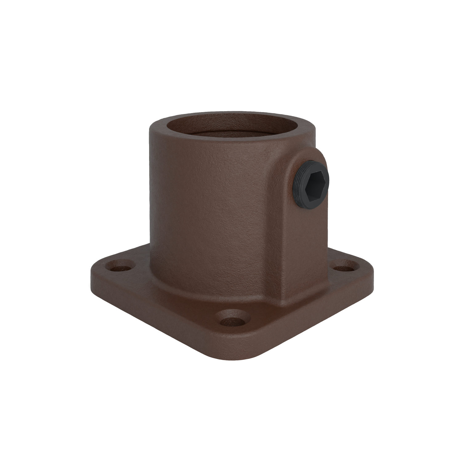 Rohrverbinder Fußplatte quadratisch vintage 33,7 mm - Schrägansicht Rohrverbinder (Rohr-verbinder.de)
