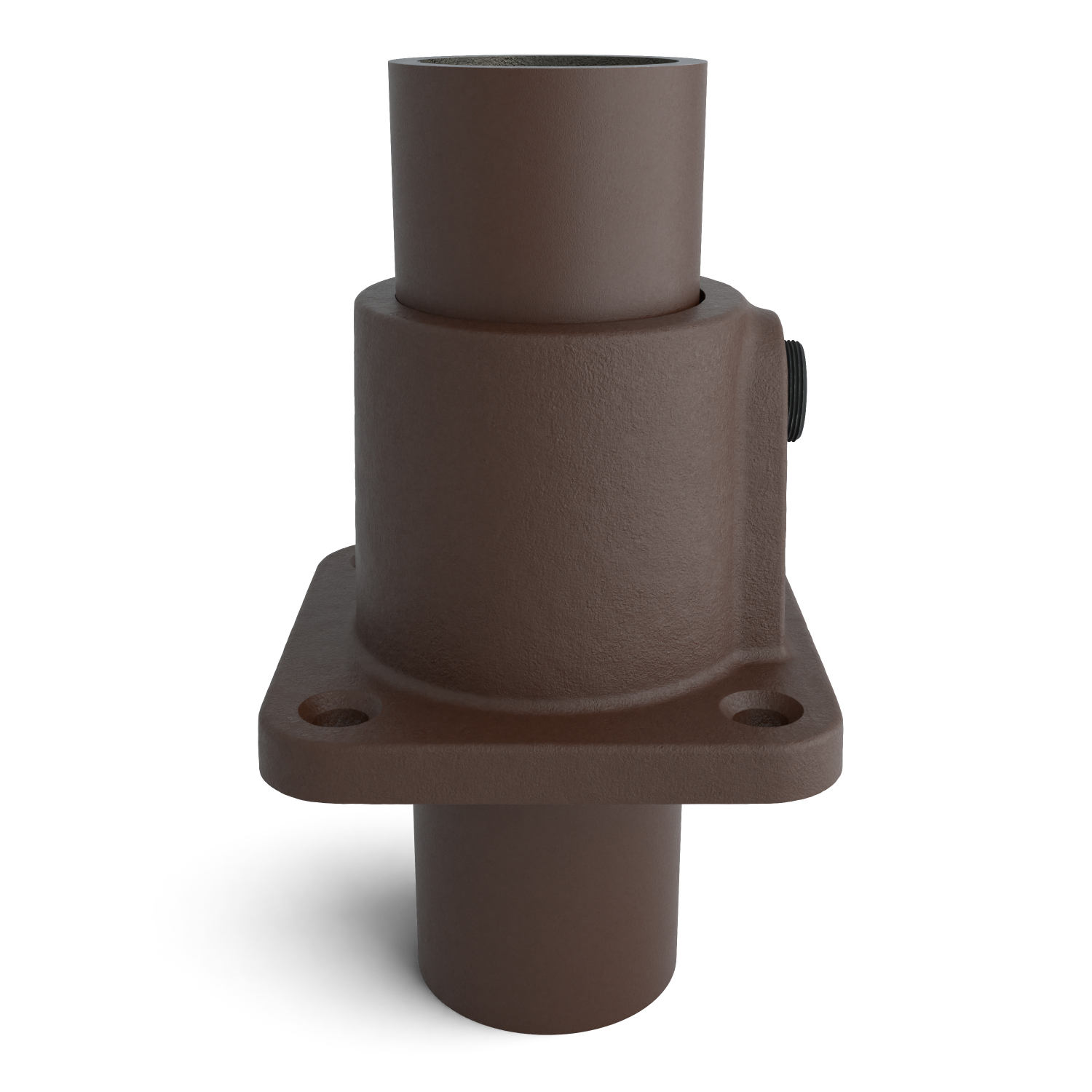 Rohrverbinder Fußplatte quadratisch vintage 33,7 mm - Seitenansicht mit Rohren (Rohr-verbinder.de)