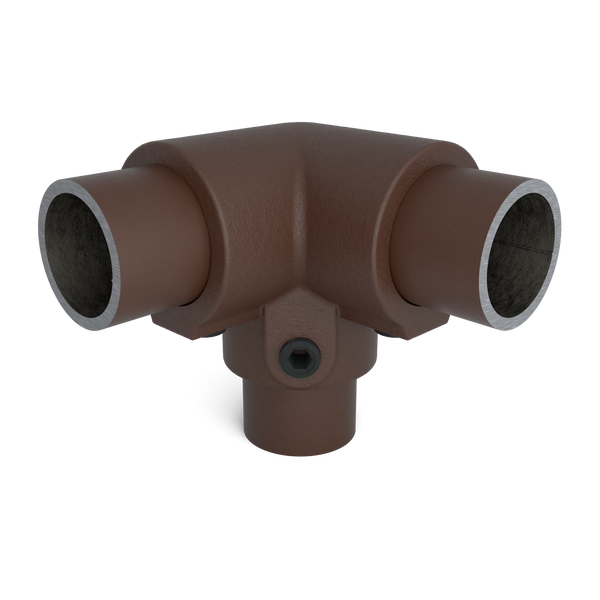 Rohrverbinder Dreiweg-Eckstück 90º vintage 26,9 mm - Vorderansicht mit Rohren (Rohr-verbinder.de)