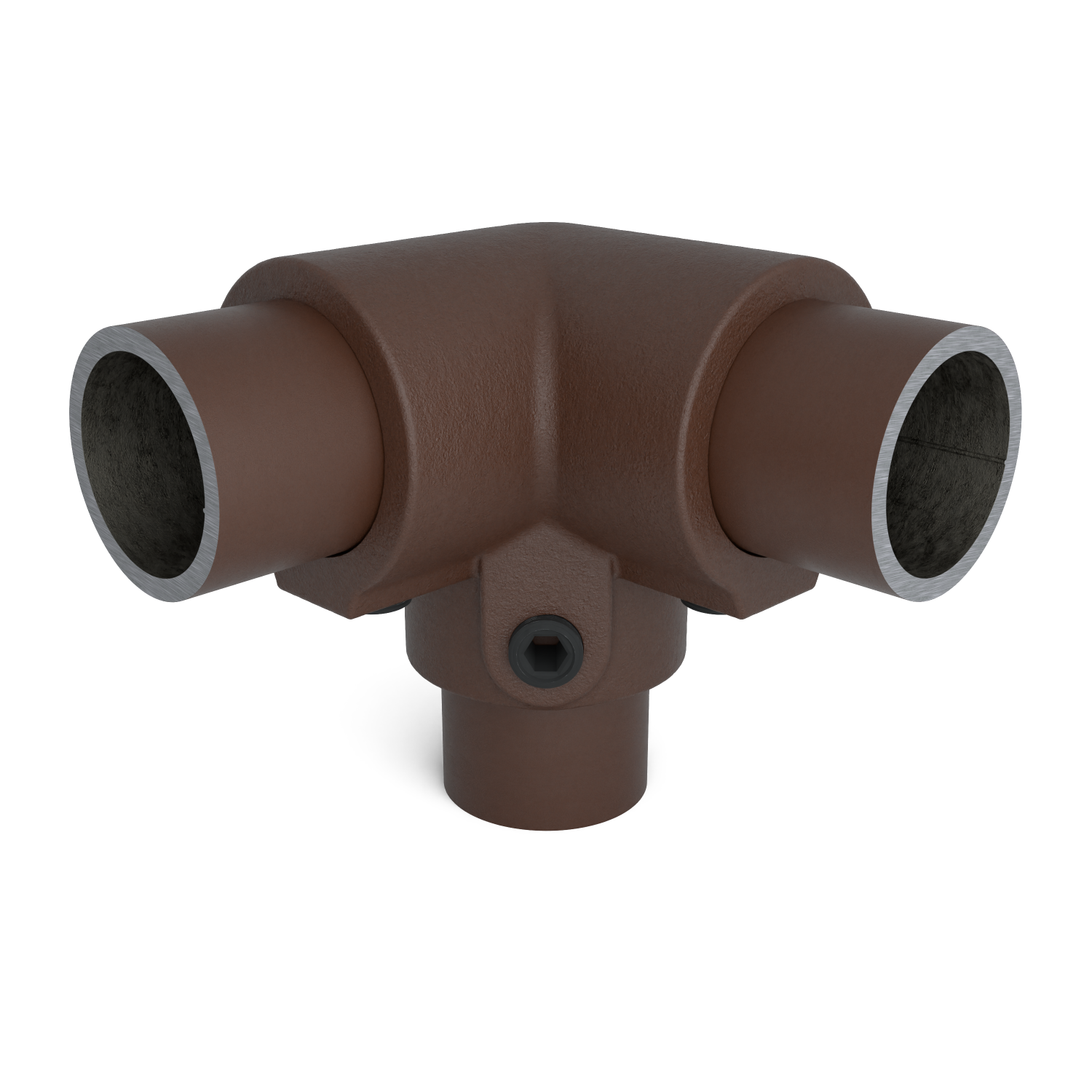 Rohrverbinder Dreiweg-Eckstück 90º vintage 33,7 mm - Vorderansicht mit Rohren (Rohr-verbinder.de)
