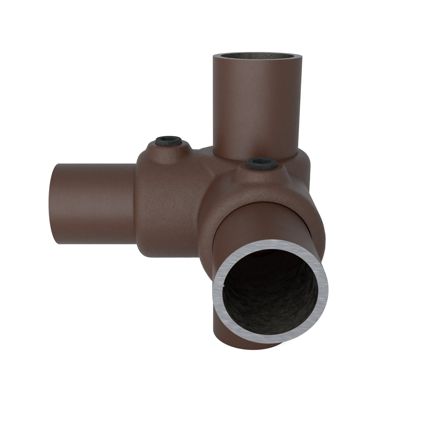 Rohrverbinder Eckstück 90º vintage 33,7 mm - Seitenansicht mit Rohren (Rohr-verbinder.de)