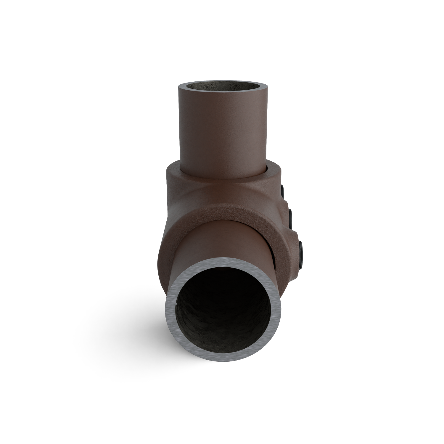 Rohrverbinder Kreuzstück in 1 Ebene vintage 33,7 mm - Seitenansicht mit Rohren (Rohr-verbinder.de)