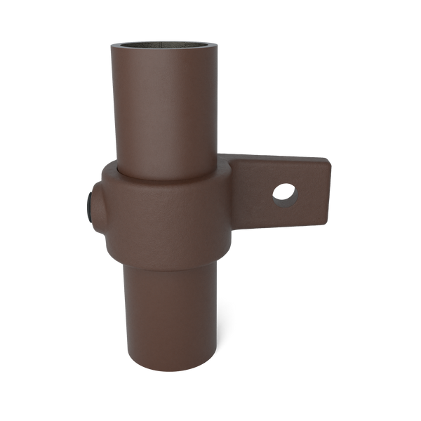 Rohrverbinder Ösenteil mit Einzellasche vintage 33,7 mm - Vorderansicht mit Rohren (Rohr-verbinder.de)