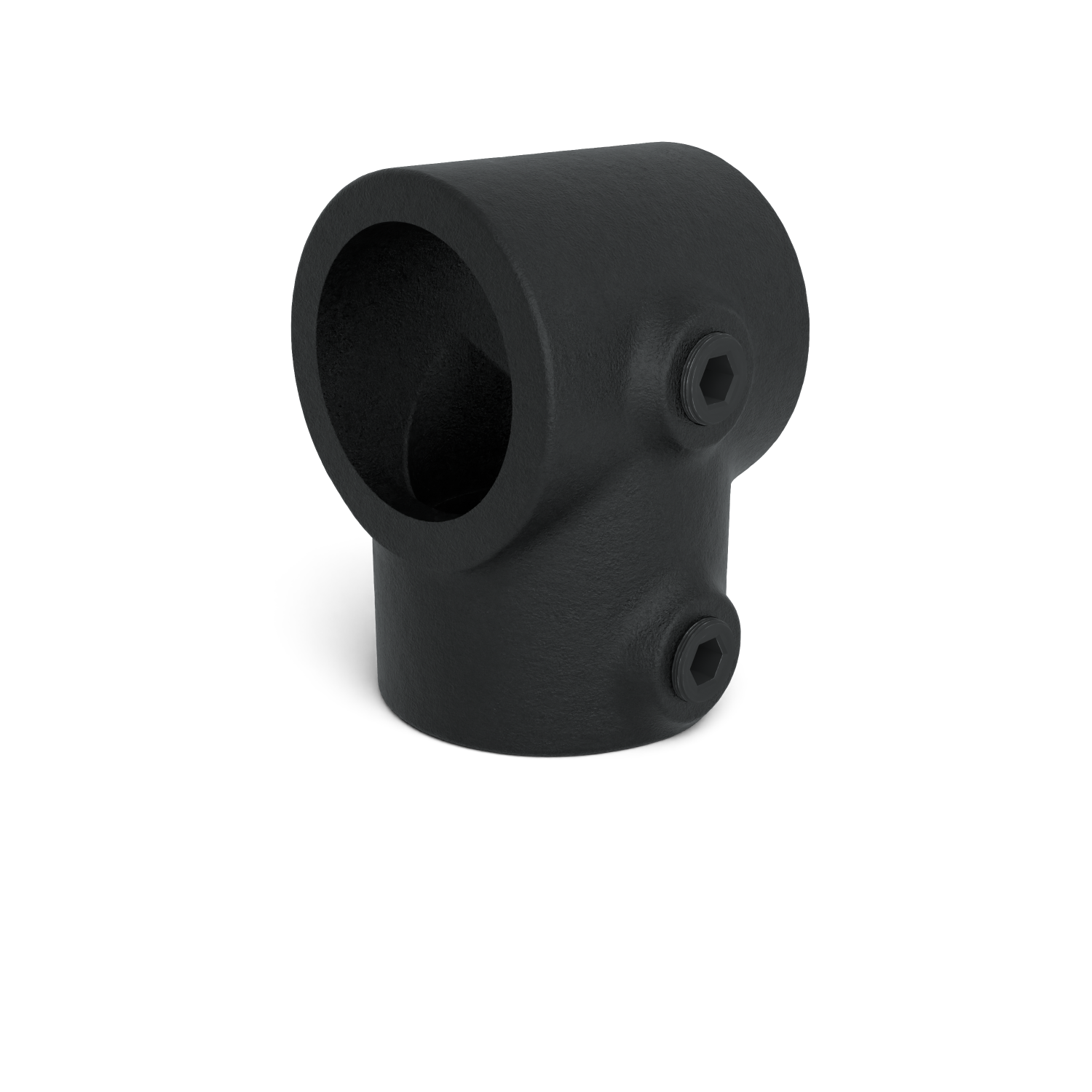 Rohrverbinder T-Stück kurz - Schwarz für außen - 42,4 mm - Schrägansicht Rohrverbinder (Rohr-verbinder.de)