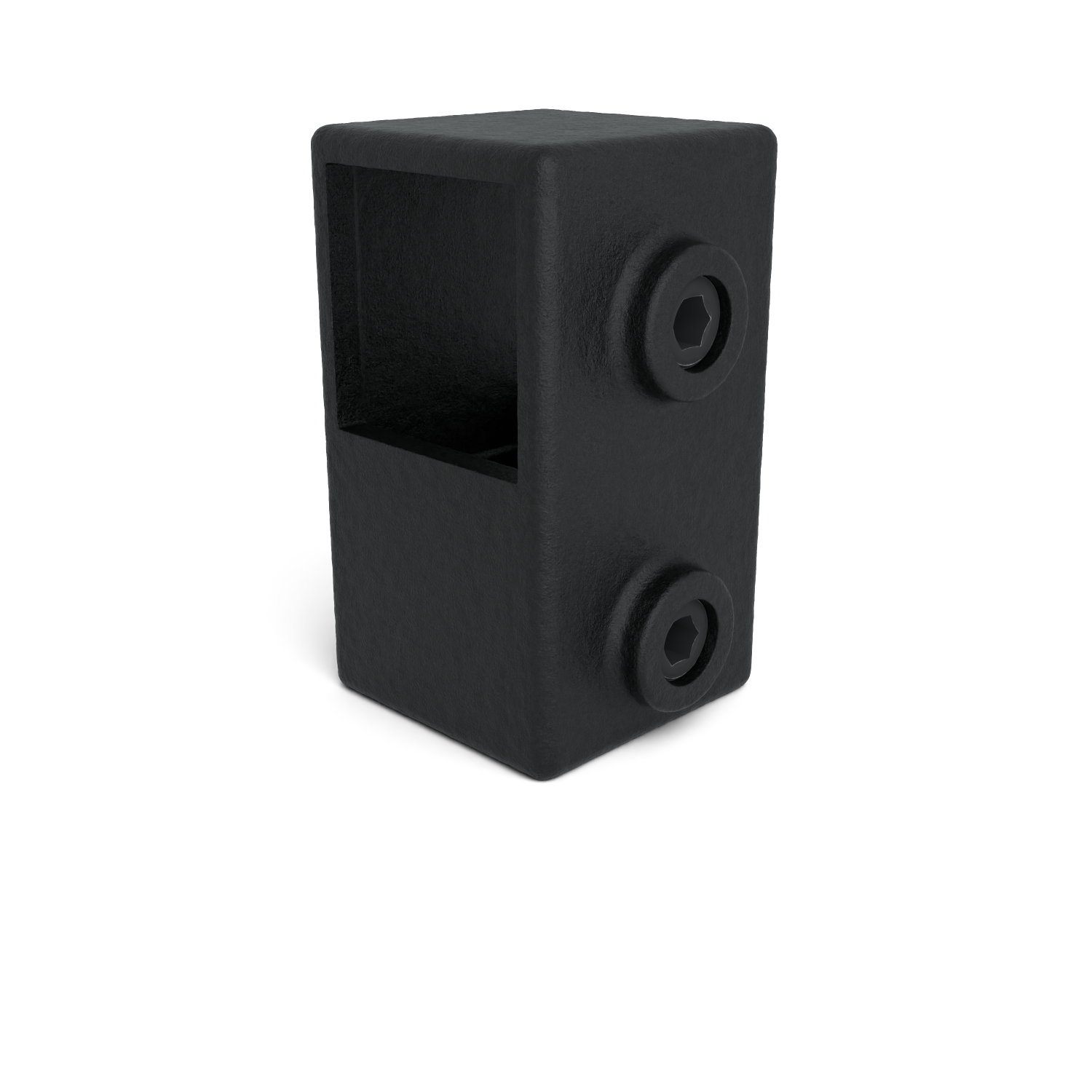 Rohrverbinder T-Stück kurz schwarz 40 mm quadratisch - Schrägansicht Rohrverbinder (Rohr-verbinder.de)