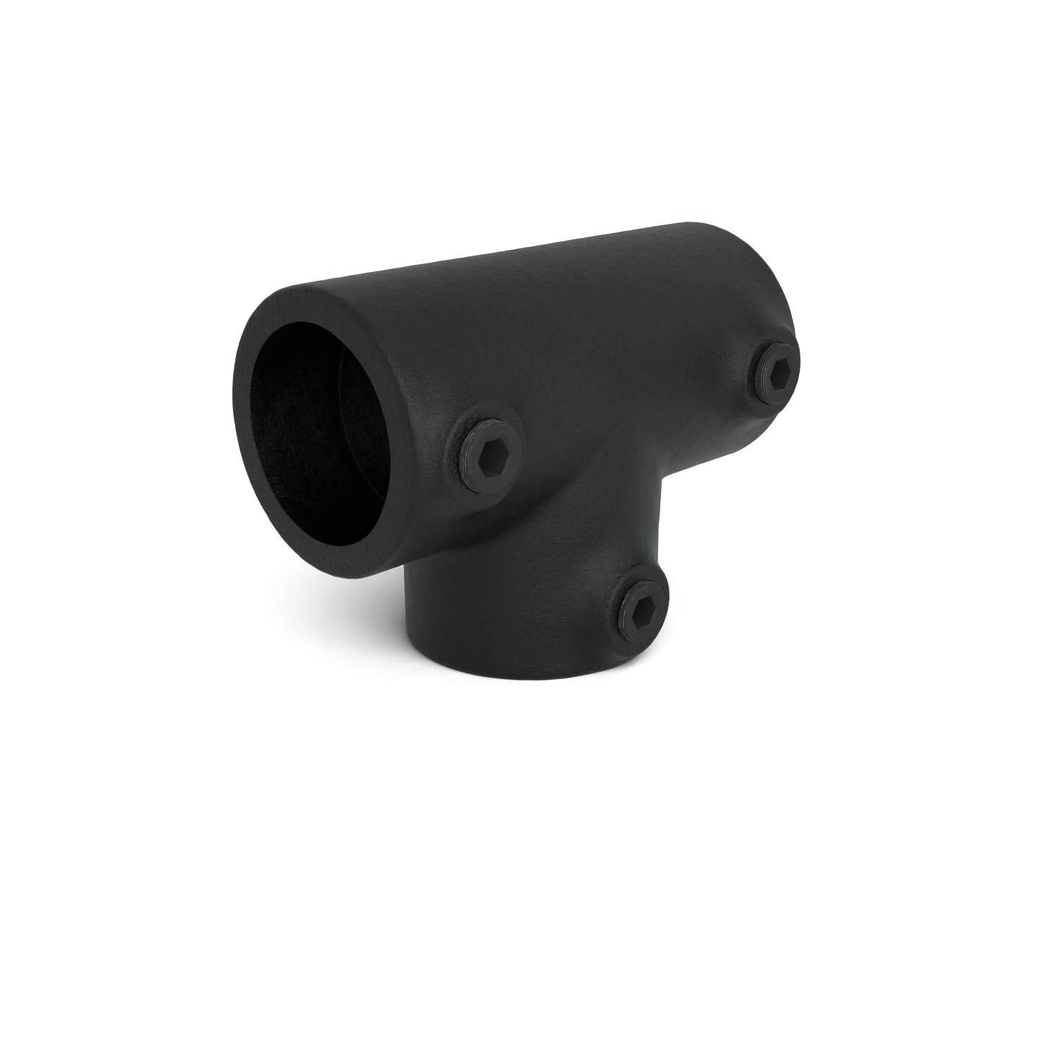 Rohrverbinder T-Stück lang - Schwarz für außen - 33,7 mm - Schrägansicht Rohrverbinder (Rohr-verbinder.de)