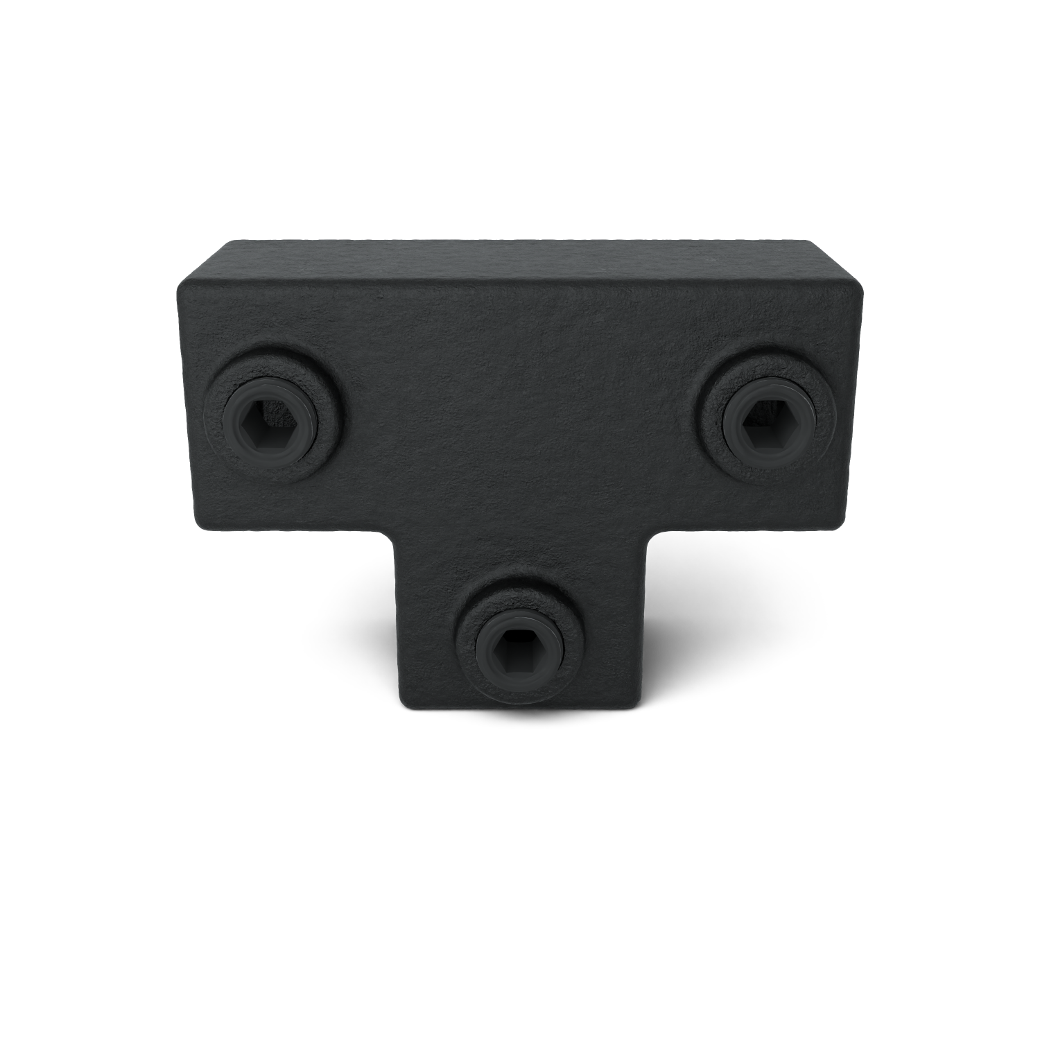 Rohrverbinder T-Stück lang schwarz 25 mm quadratisch - Vorderansicht Rohrverbinder (Rohr-verbinder.de)