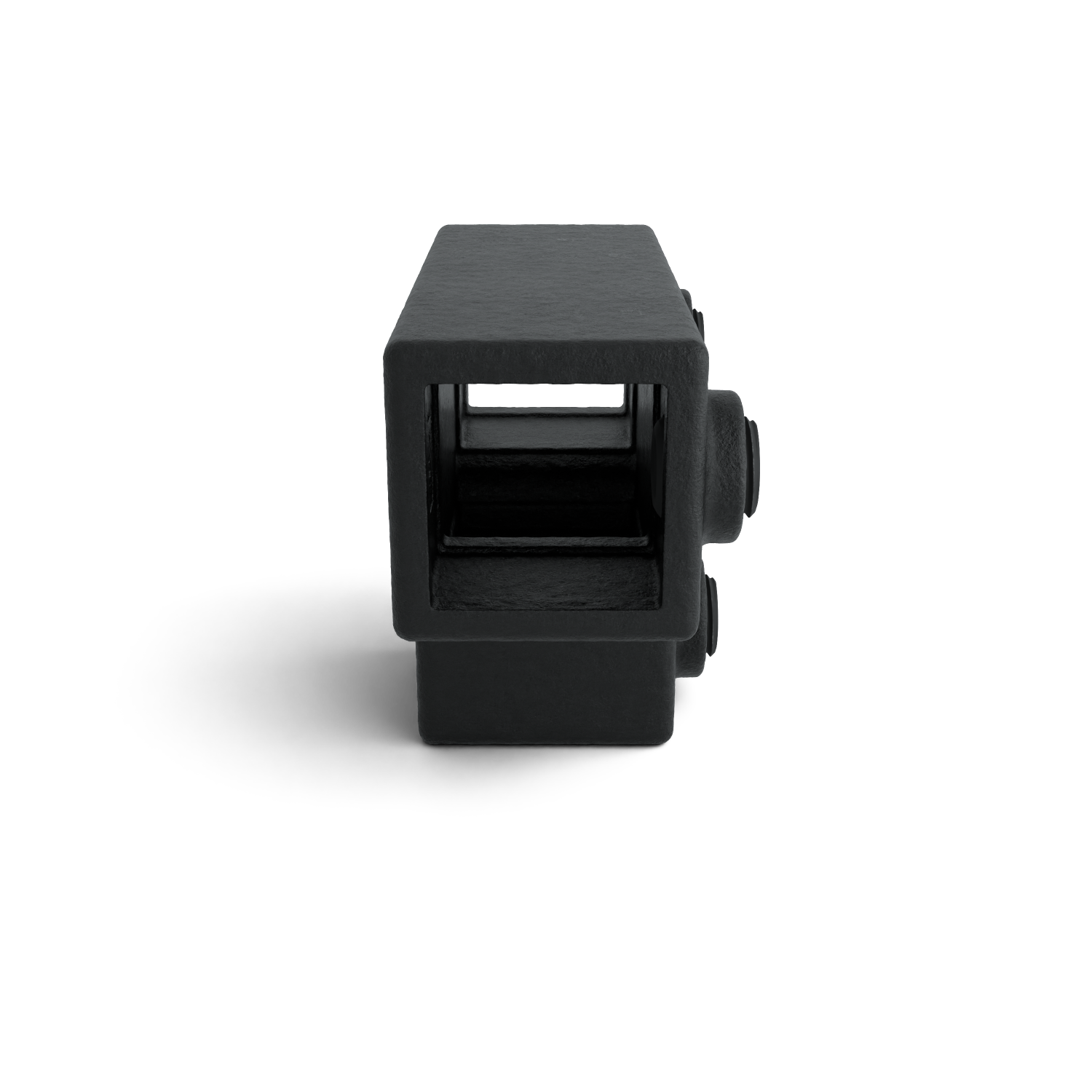 Rohrverbinder T-Stück lang schwarz 25 mm quadratisch - Seitenansicht Rohrverbinder (Rohr-verbinder.de)