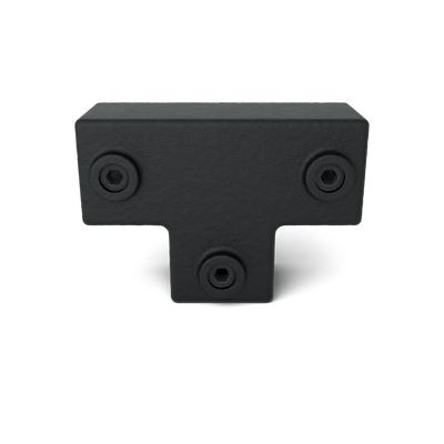 Rohrverbinder T-Stück lang schwarz 40 mm quadratisch - Vorderansicht Rohrverbinder (Rohr-verbinder.de)