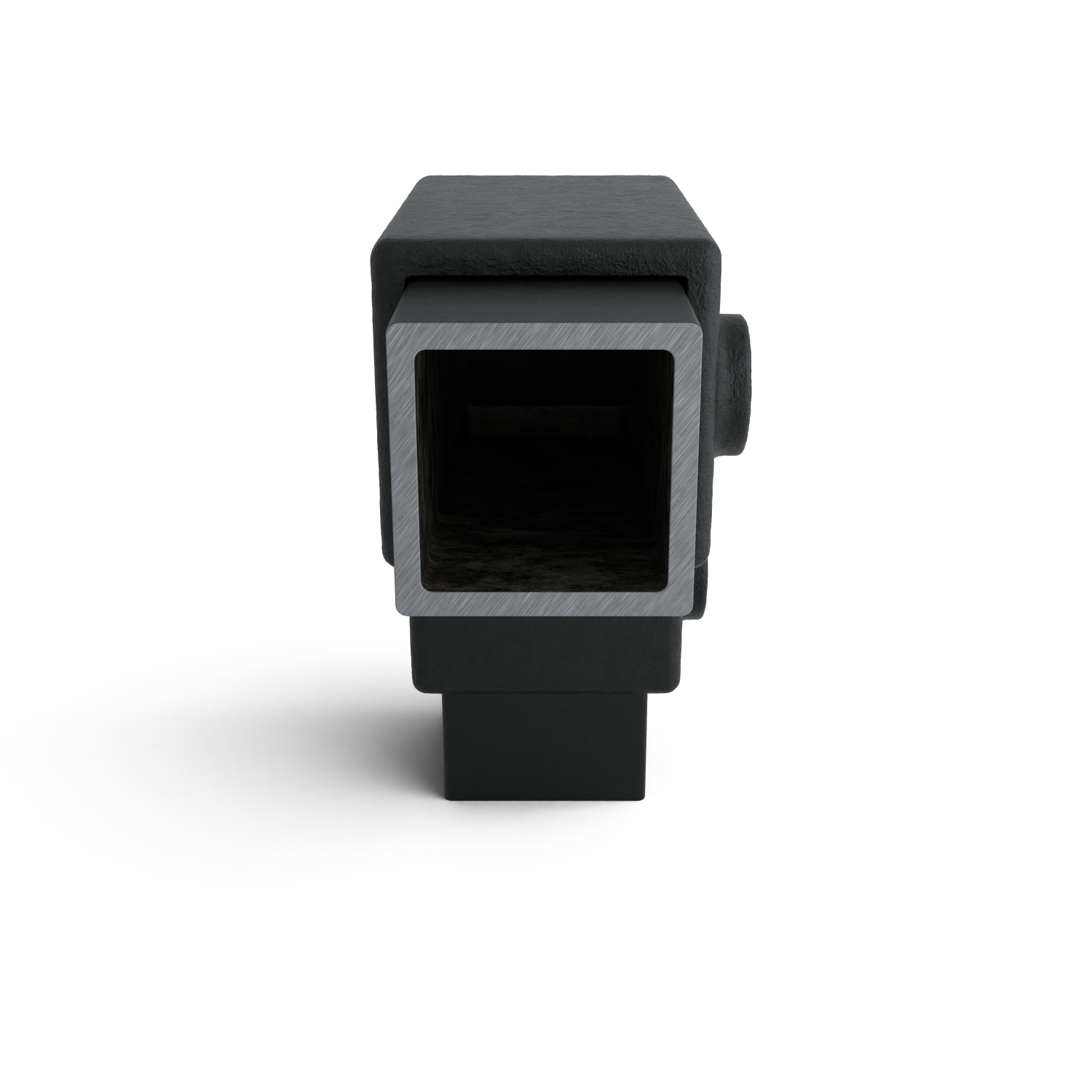 Rohrverbinder Bogen 90º schwarz 40 mm quadratisch - Seitenansicht mit Rohren (Rohr-verbinder.de)