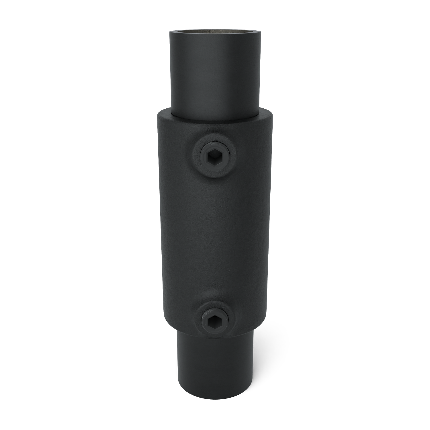 Rohrverbinder Verlängerungsstück schwarz 48,3 mm - Vorderansicht mit Rohren (Rohr-verbinder.de)