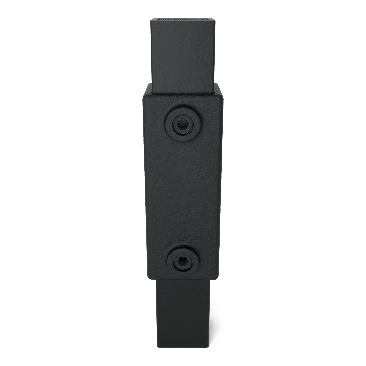 Rohrverbinder Verlängerungsstück schwarz 40 mm quadratisch - Vorderansicht mit Rohren (Rohr-verbinder.de)