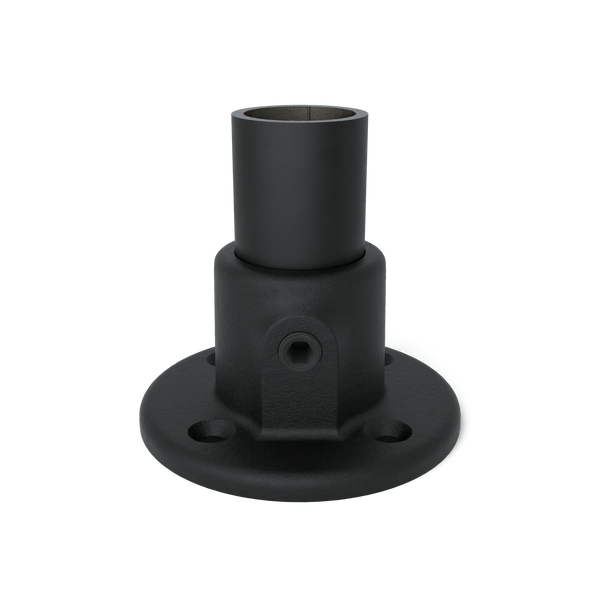 Rohrverbinder Fußplatte rund schwarz 26,9 mm - Vorderansicht mit Rohren (Rohr-verbinder.de)