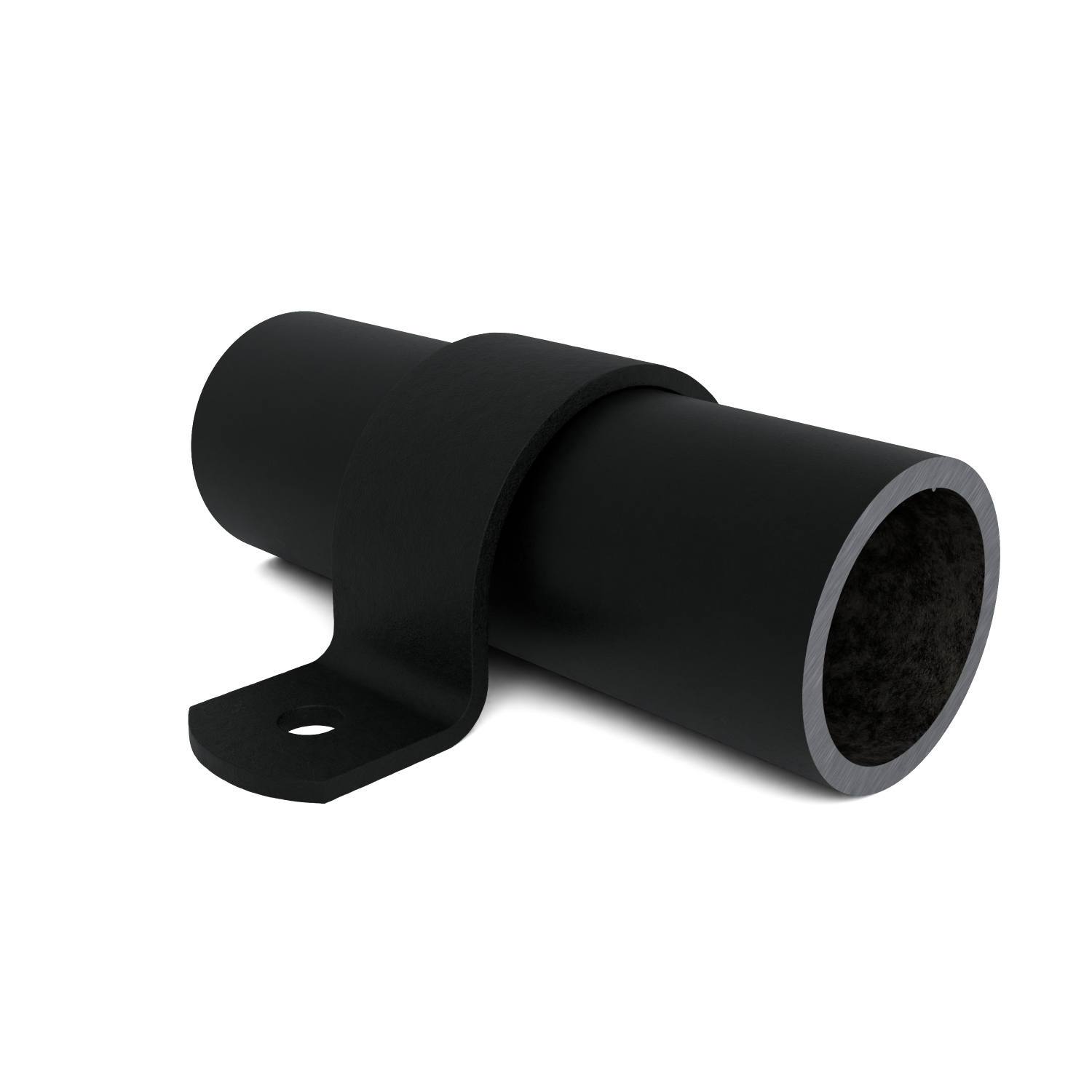 Rohrverbinder Rohrschelle schwarz 21,3 mm - Vorderansicht mit Rohren (Rohr-verbinder.de)