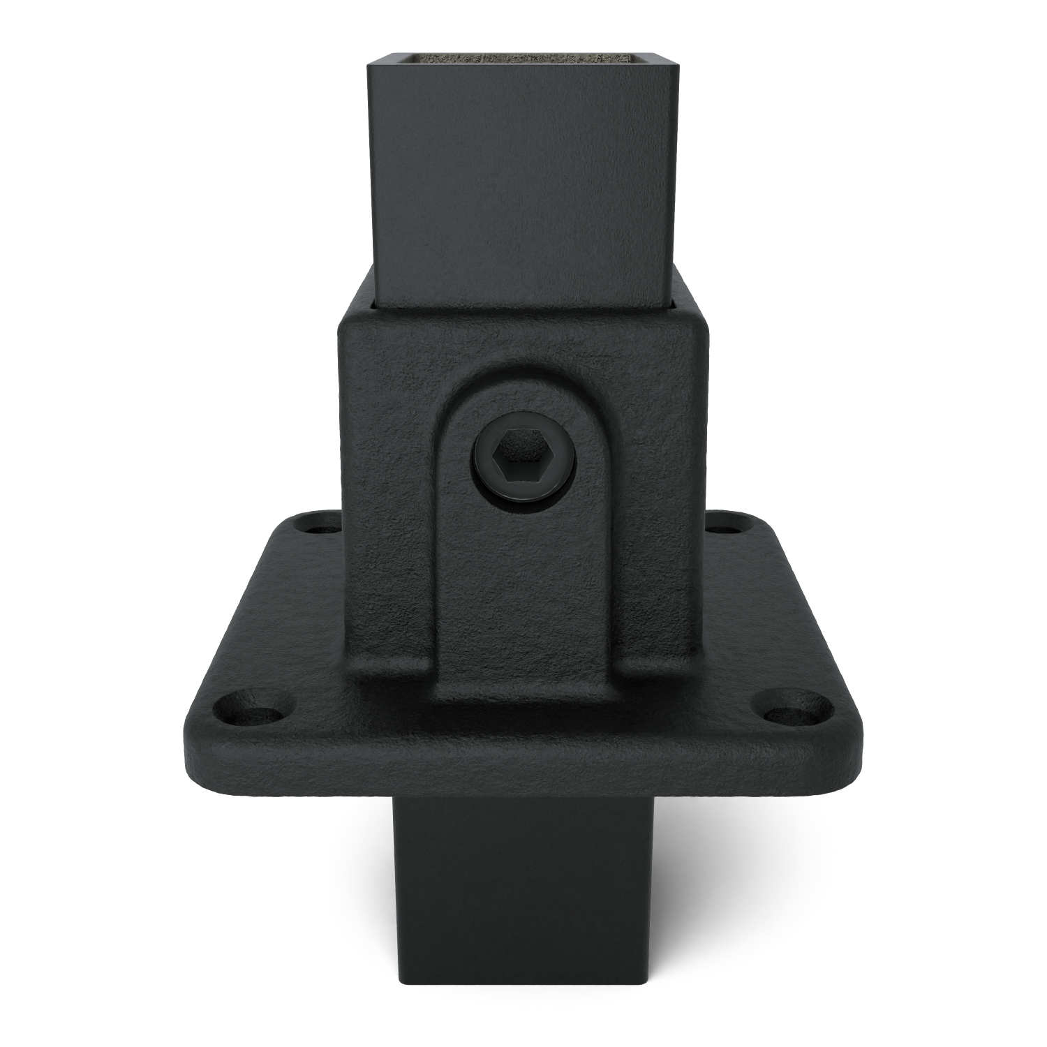 Rohrverbinder Fußplatte schwarz 40 mm quadratisch - Vorderansicht mit Rohren (Rohr-verbinder.de)