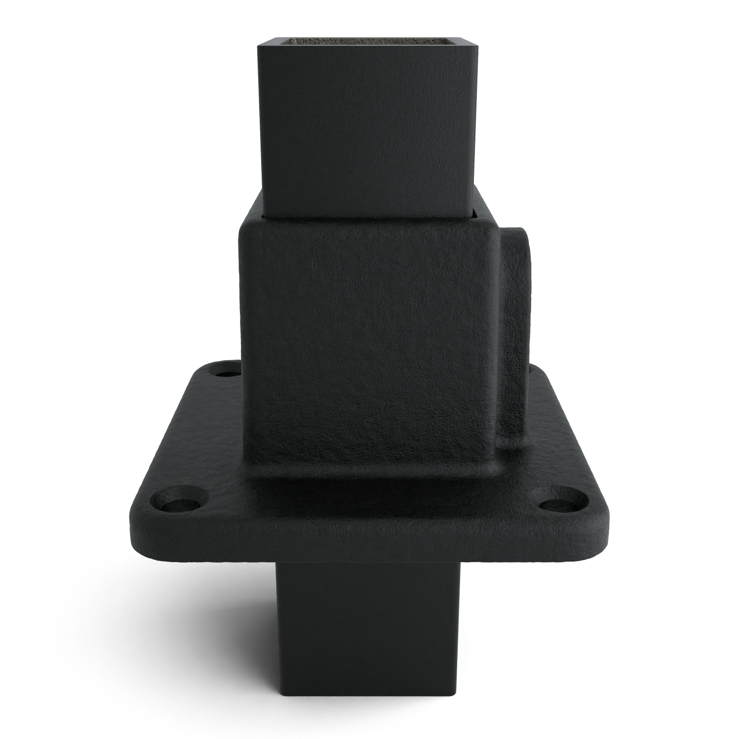 Rohrverbinder Fußplatte schwarz 40 mm quadratisch - Seitenansicht mit Rohren (Rohr-verbinder.de)