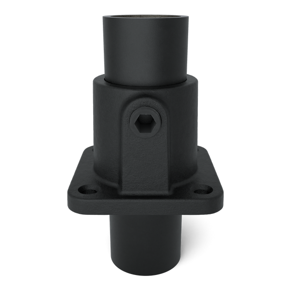 Rohrverbinder Fußplatte quadratisch schwarz 42,4 mm - Vorderansicht mit Rohren (Rohr-verbinder.de)