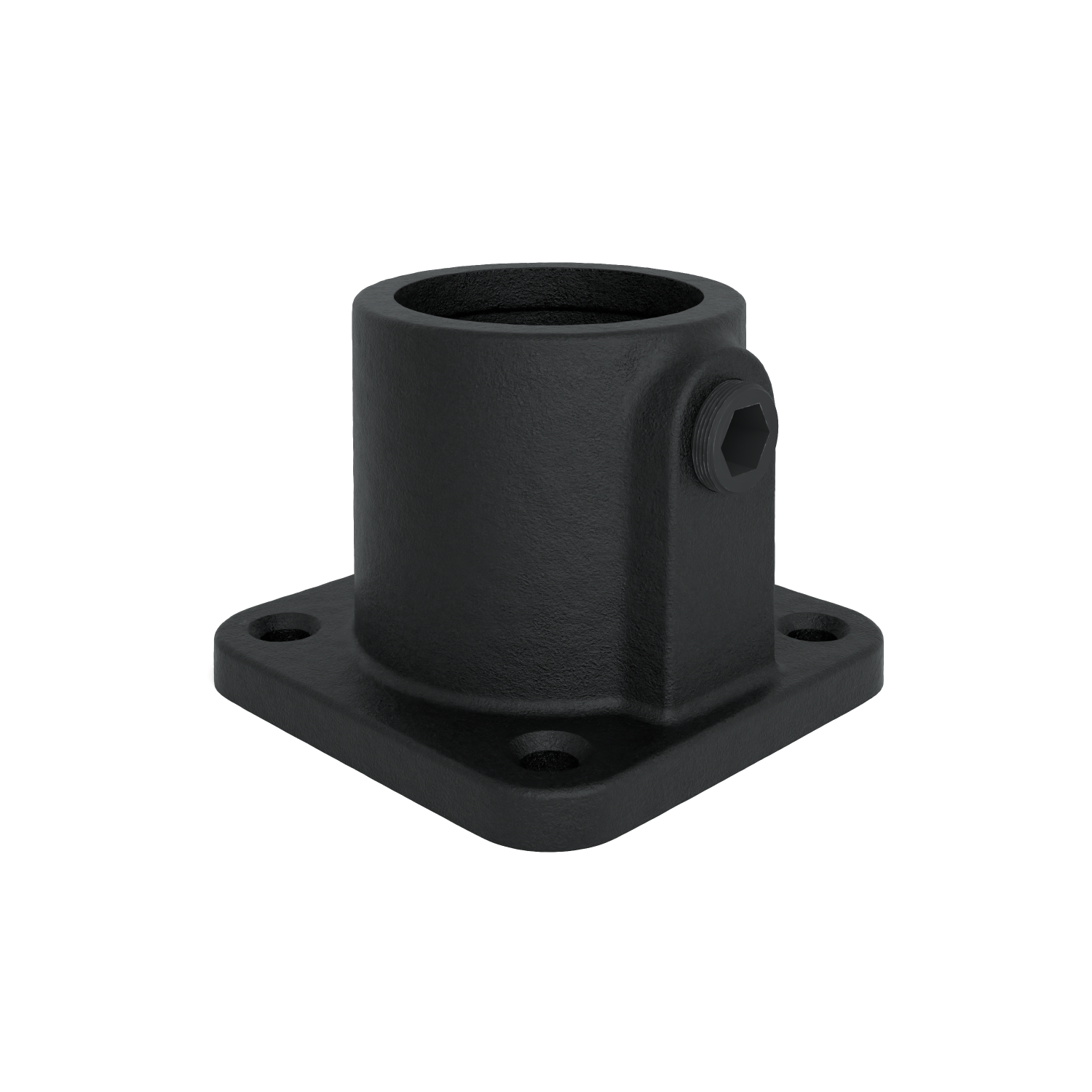 Rohrverbinder Fußplatte quadratisch schwarz 42,4 mm - Schrägansicht Rohrverbinder (Rohr-verbinder.de)