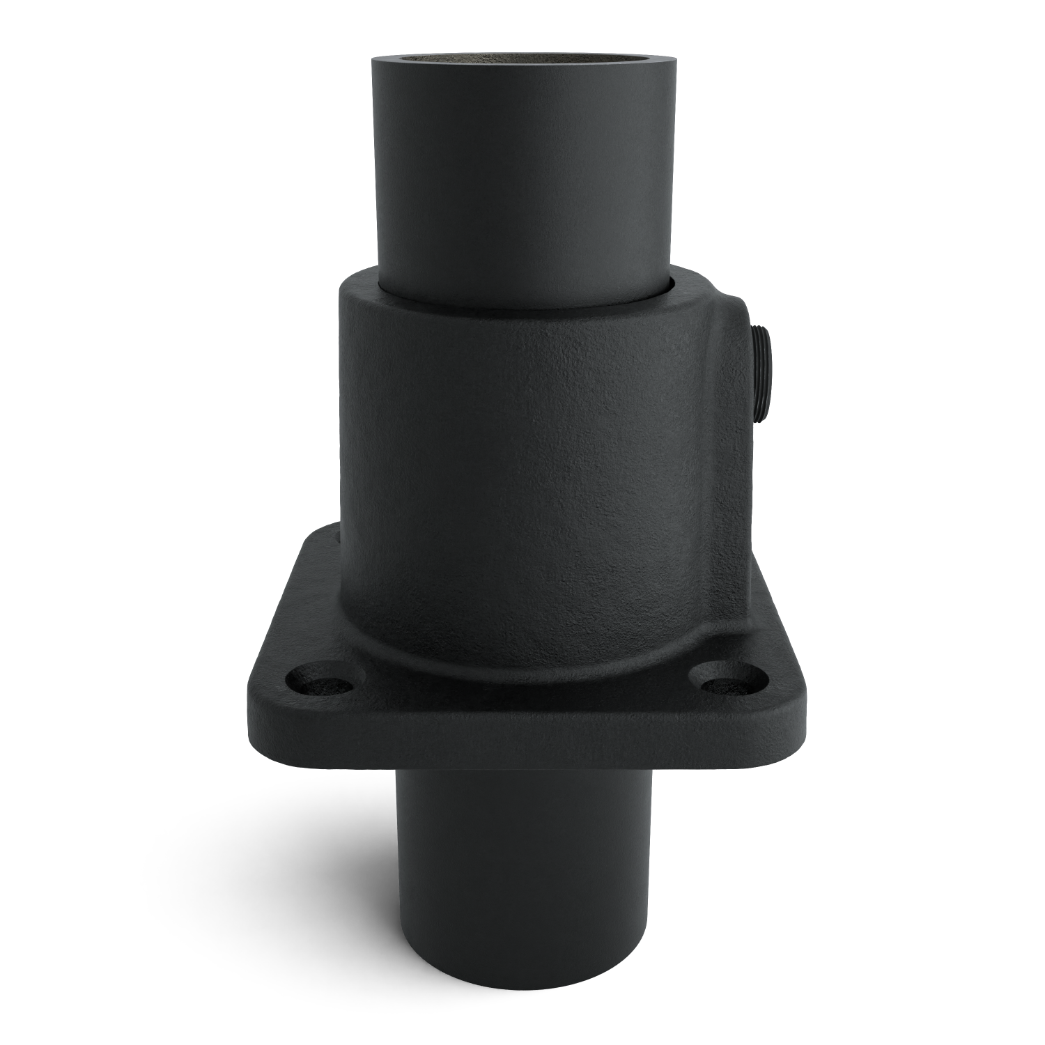 Rohrverbinder Fußplatte quadratisch schwarz 42,4 mm - Seitenansicht mit Rohren (Rohr-verbinder.de)