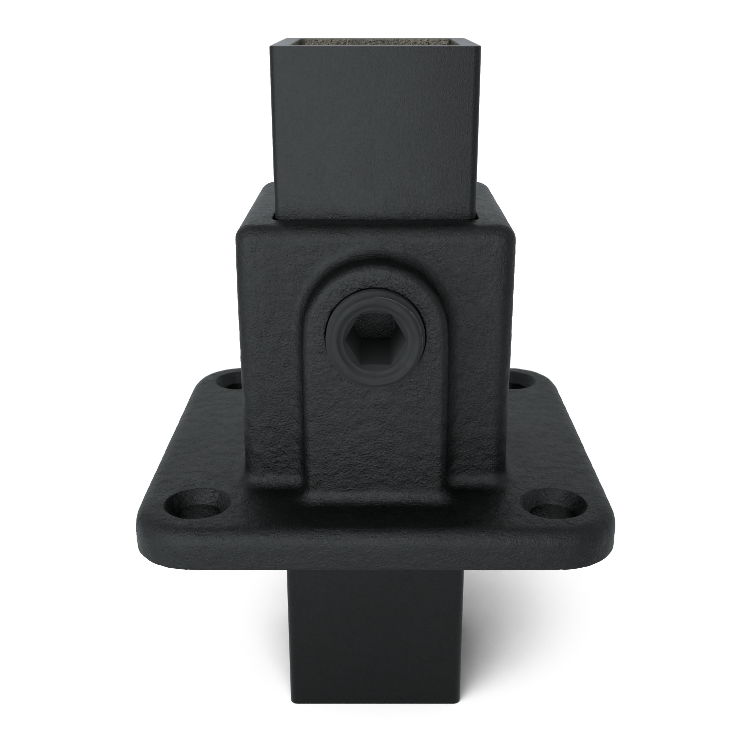 Rohrverbinder Fußplatte quadratisch schwarz 25 mm quadratisch - Vorderansicht mit Rohren (Rohr-verbinder.de)