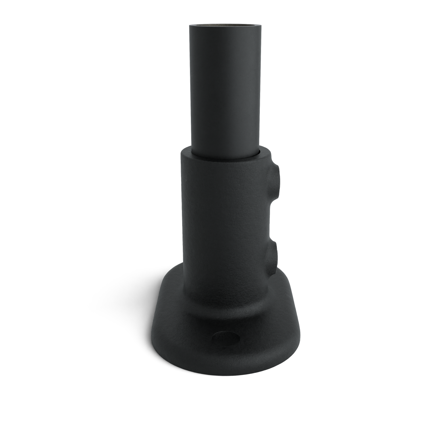 Rohrverbinder Fußplatte oval schwarz 42,4 mm - Seitenansicht mit Rohren (Rohr-verbinder.de)