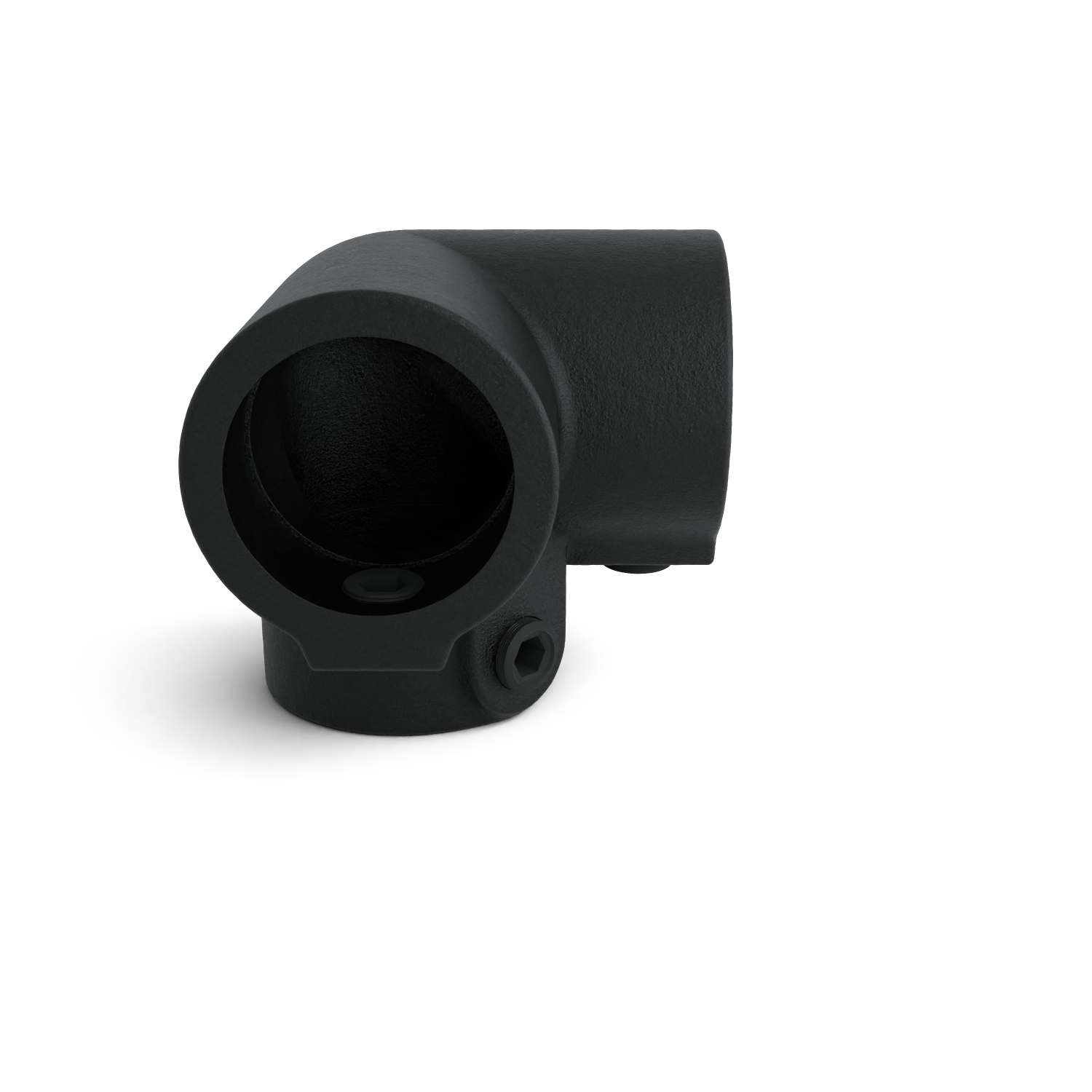 Rohrverbinder Dreiweg-Eckstück 90º - Schwarz für außen - 42,4 mm - Seitenansicht Rohrverbinder (Rohr-verbinder.de)