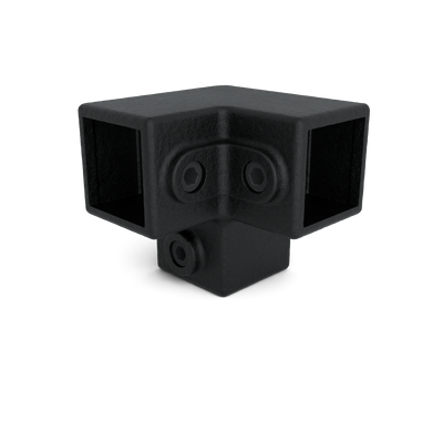 Rohrverbinder Dreiweg-Eckstück 90º schwarz 40 mm quadratisch - Vorderansicht Rohrverbinder (Rohr-verbinder.de)