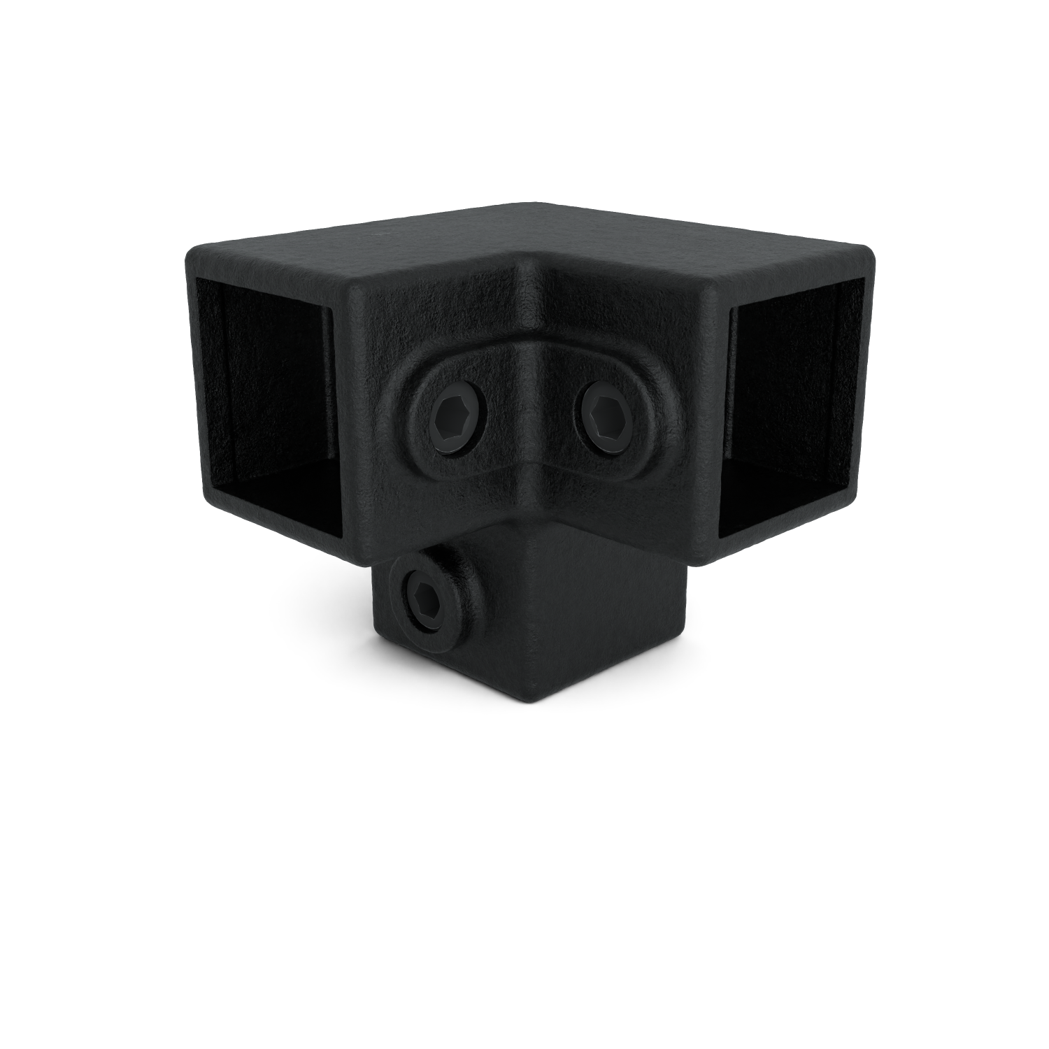 Rohrverbinder Dreiweg-Eckstück 90º schwarz 40 mm quadratisch - Vorderansicht Rohrverbinder (Rohr-verbinder.de)