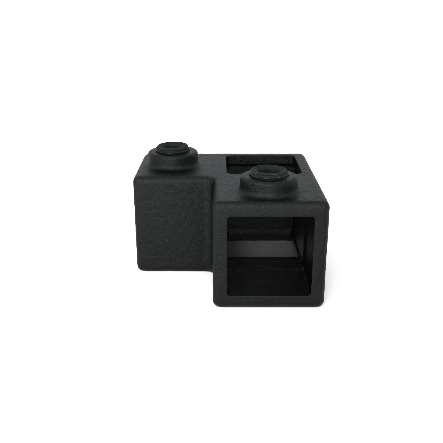 Rohrverbinder Eckstück 90º schwarz 25 mm quadratisch - Schrägansicht Rohrverbinder (Rohr-verbinder.de)