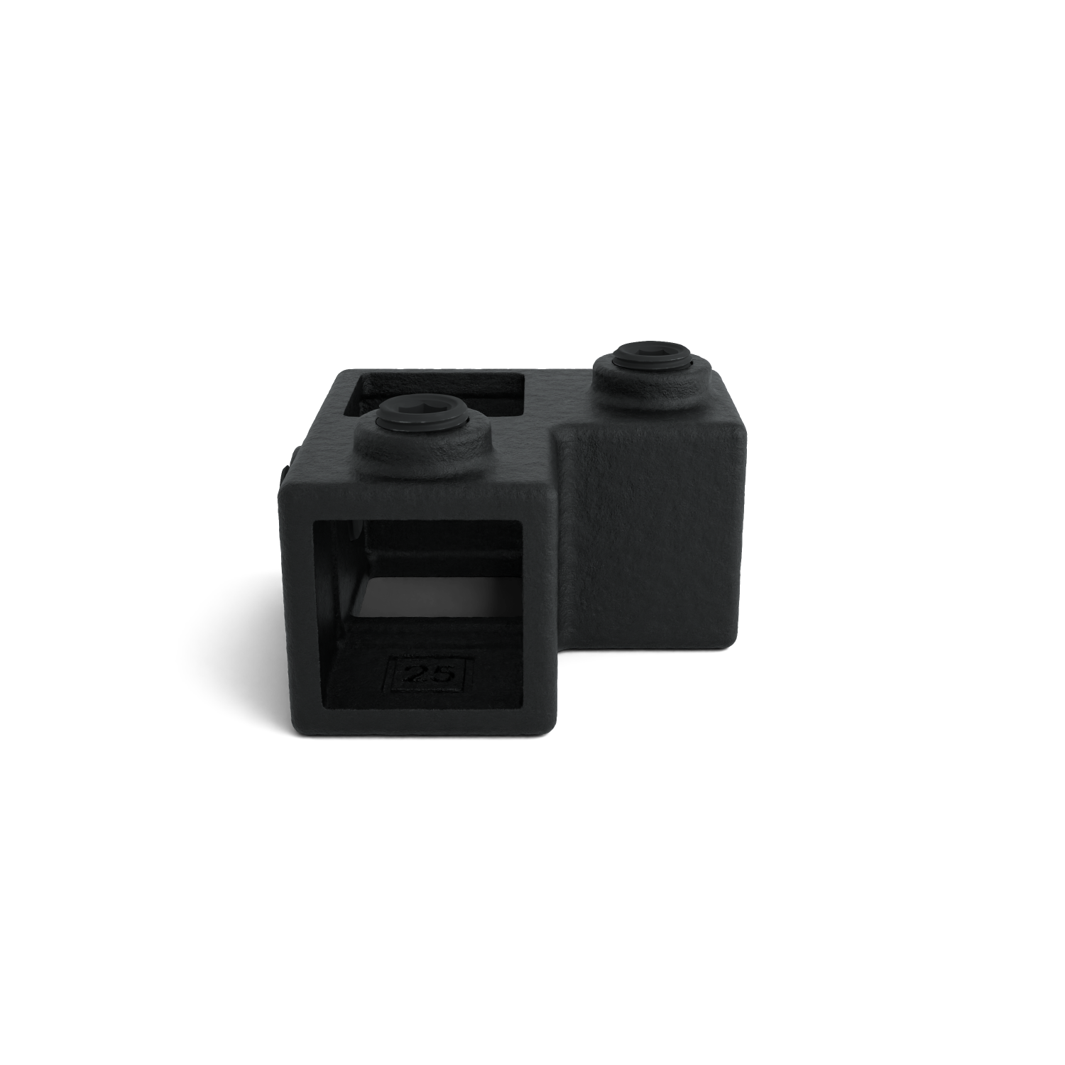 Rohrverbinder Eckstück 90º schwarz 25 mm quadratisch - Seitenansicht Rohrverbinder (Rohr-verbinder.de)