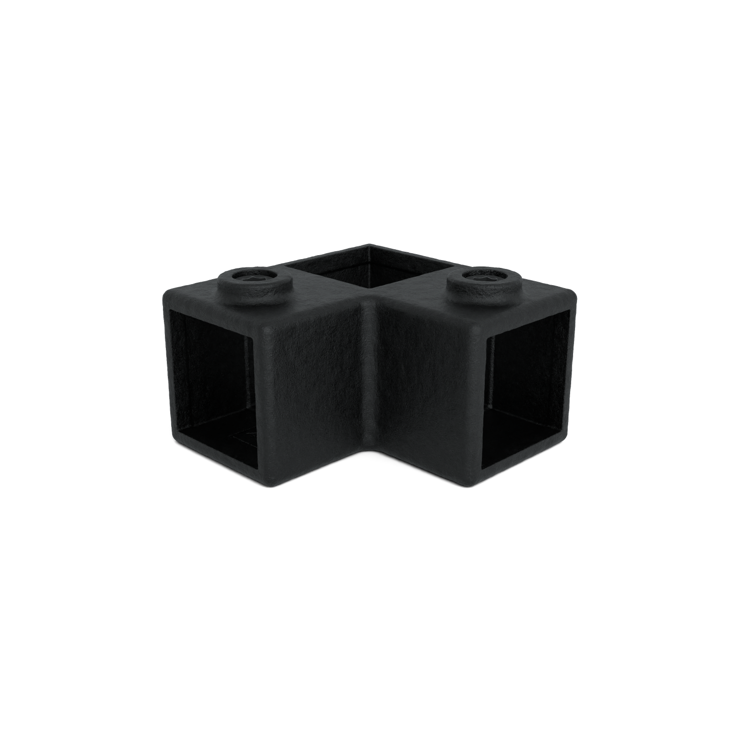 Rohrverbinder Eckstück 90º schwarz 40 mm quadratisch - Vorderansicht Rohrverbinder (Rohr-verbinder.de)