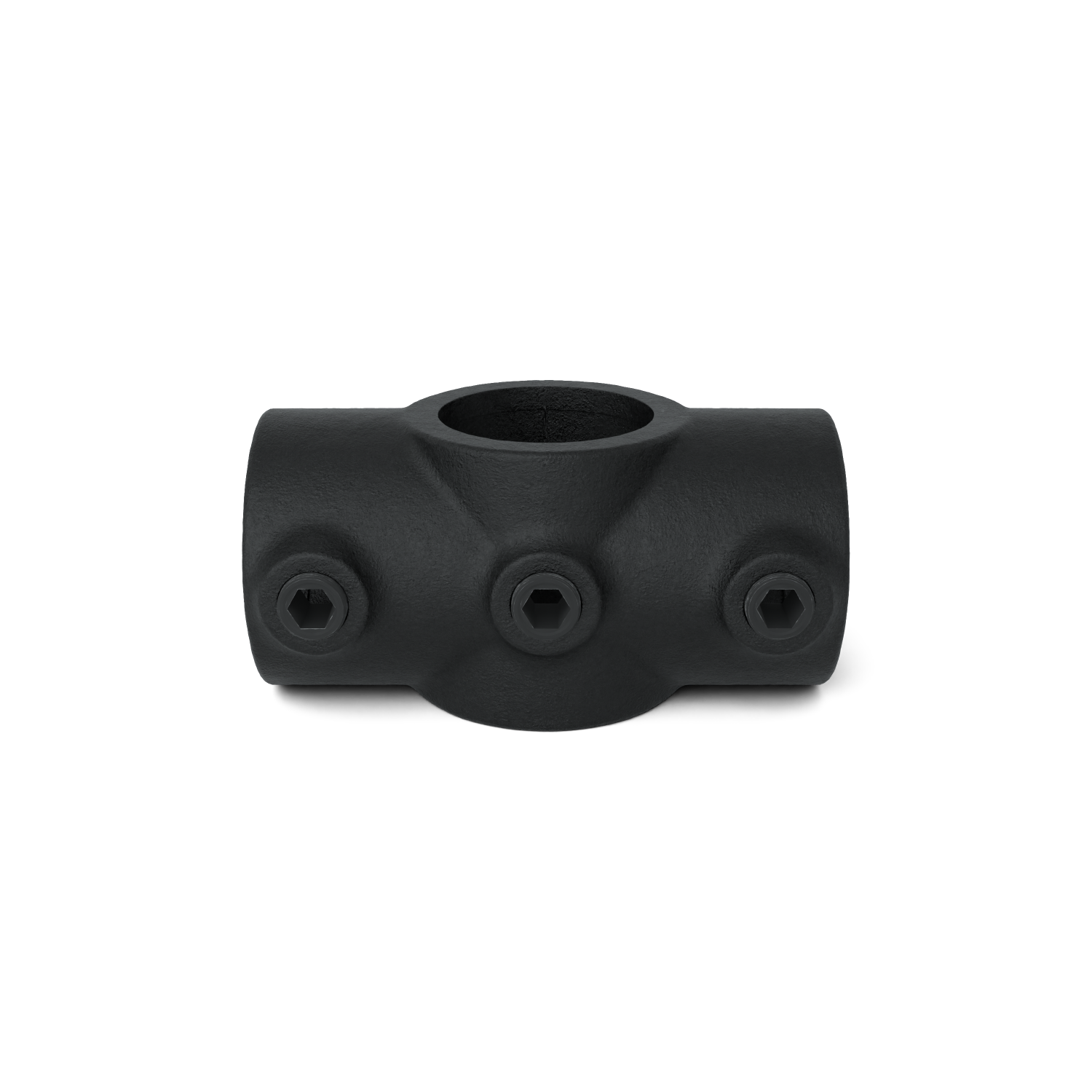 Rohrverbinder Kreuzstück in 1 Ebene - Schwarz für außen - 42,4 mm - Vorderansicht Rohrverbinder (Rohr-verbinder.de)
