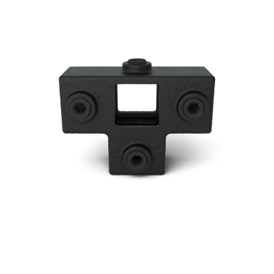 Rohrverbinder T-Stück für Stützrohr schwarz 25 mm quadratisch - Vorderansicht Rohrverbinder (Rohr-verbinder.de)