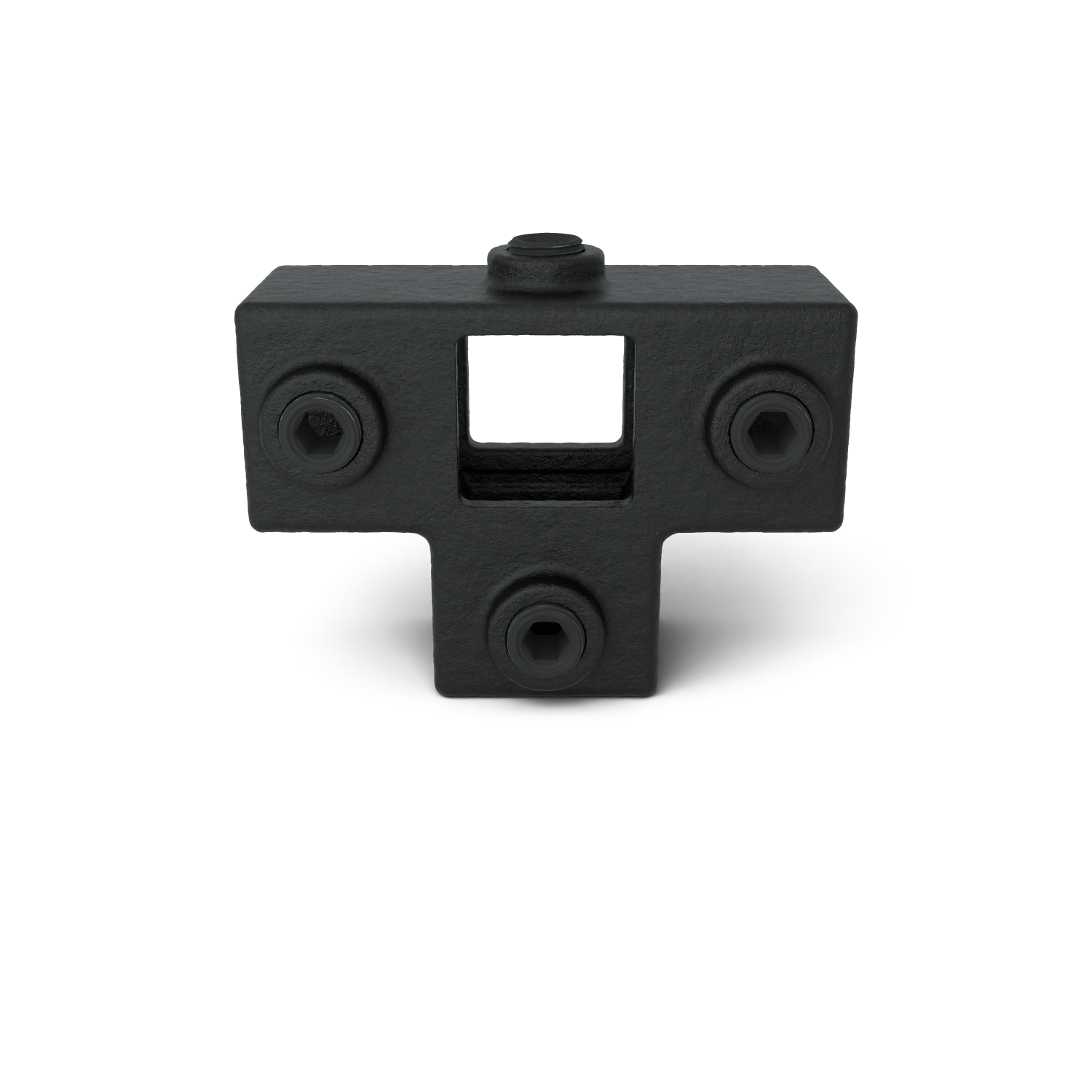 Rohrverbinder T-Stück für Stützrohr schwarz 25 mm quadratisch - Vorderansicht Rohrverbinder (Rohr-verbinder.de)