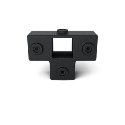 Rohrverbinder T-Stück für Stützrohr schwarz 40 mm quadratisch - Vorderansicht Rohrverbinder (Rohr-verbinder.de)
