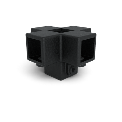 Rohrverbinder Kreuzstück für Stützrohr schwarz 25 mm quadratisch - Vorderansicht Rohrverbinder (Rohr-verbinder.de)