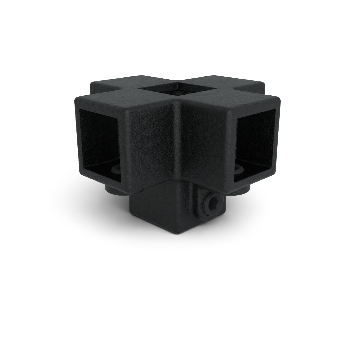 Rohrverbinder Kreuzstück für Stützrohr schwarz 25 mm quadratisch - Vorderansicht Rohrverbinder (Rohr-verbinder.de)