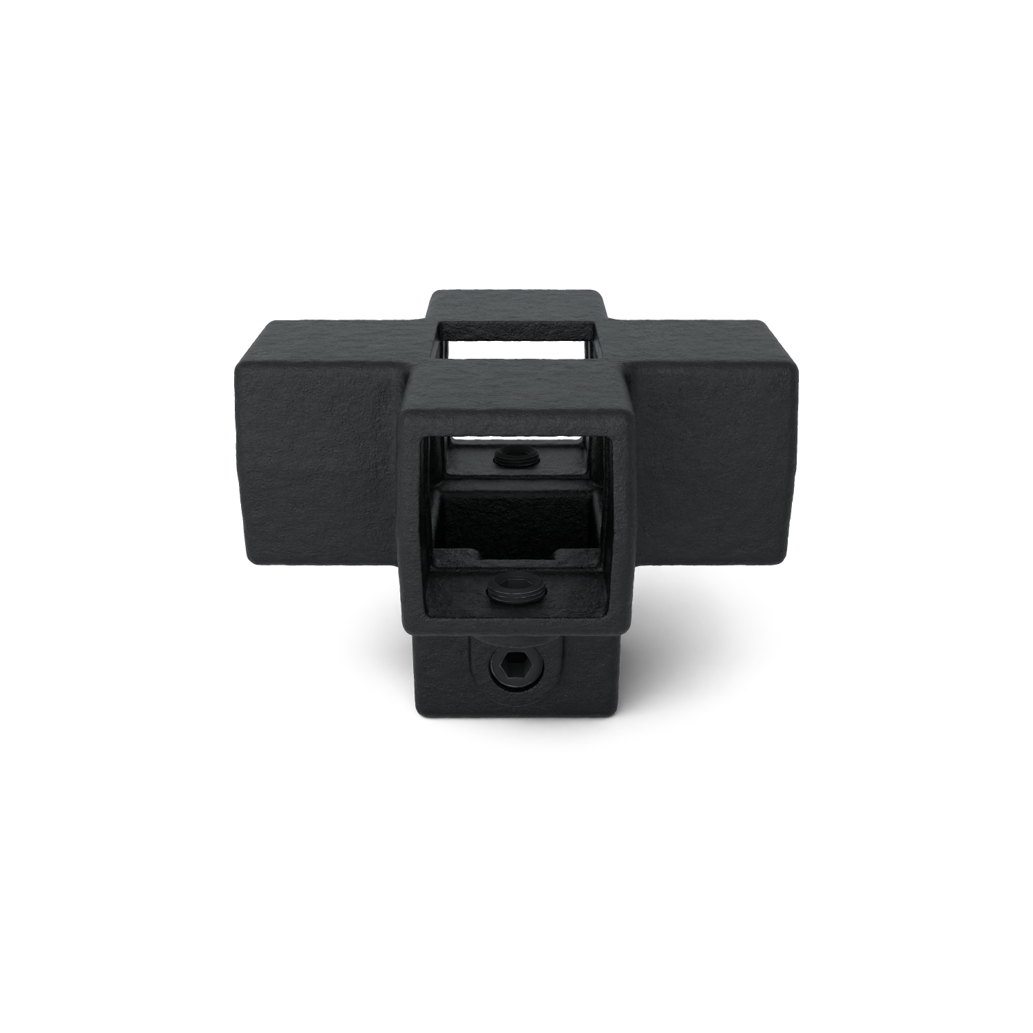 Rohrverbinder Kreuzstück für Stützrohr schwarz 40 mm quadratisch - Schrägansicht Rohrverbinder (Rohr-verbinder.de)