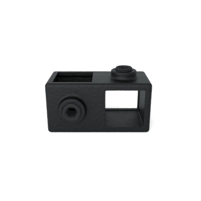 Rohrverbinder Kreuzstück 90º schwarz 25 mm quadratisch - Vorderansicht Rohrverbinder (Rohr-verbinder.de)