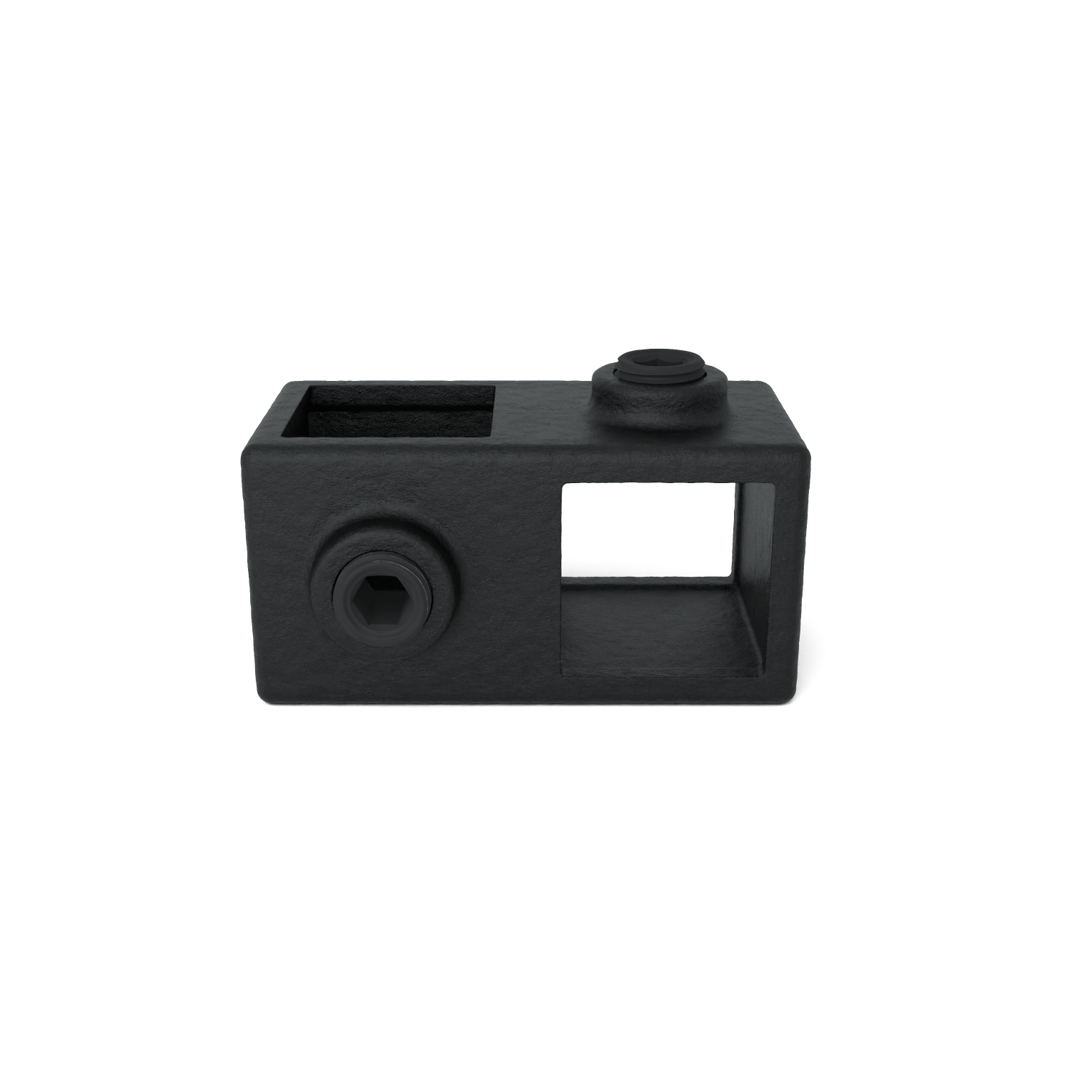 Rohrverbinder Kreuzstück 90º schwarz 25 mm quadratisch - Vorderansicht Rohrverbinder (Rohr-verbinder.de)