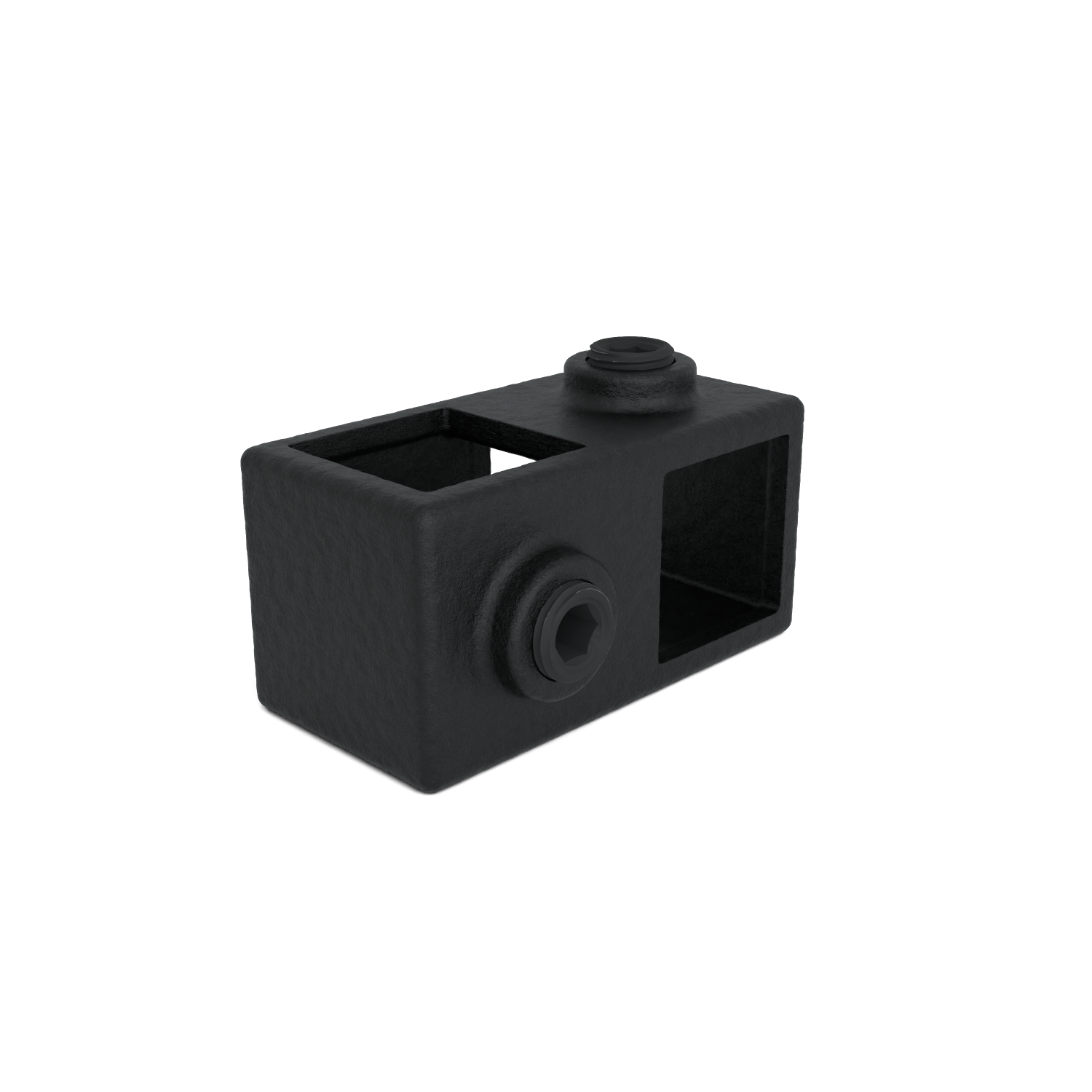 Rohrverbinder Kreuzstück 90º schwarz 25 mm quadratisch - Schrägansicht Rohrverbinder (Rohr-verbinder.de)