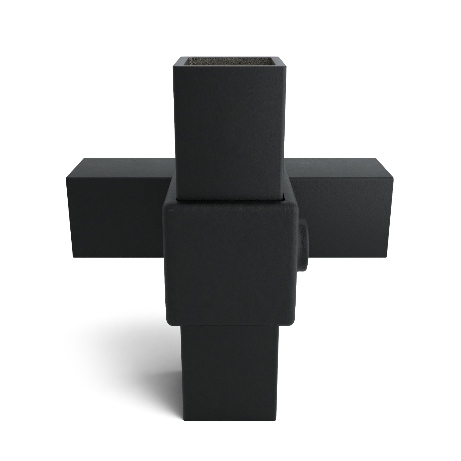 Rohrverbinder Kreuzstück 90º schwarz 40 mm quadratisch - Seitenansicht mit Rohren (Rohr-verbinder.de)